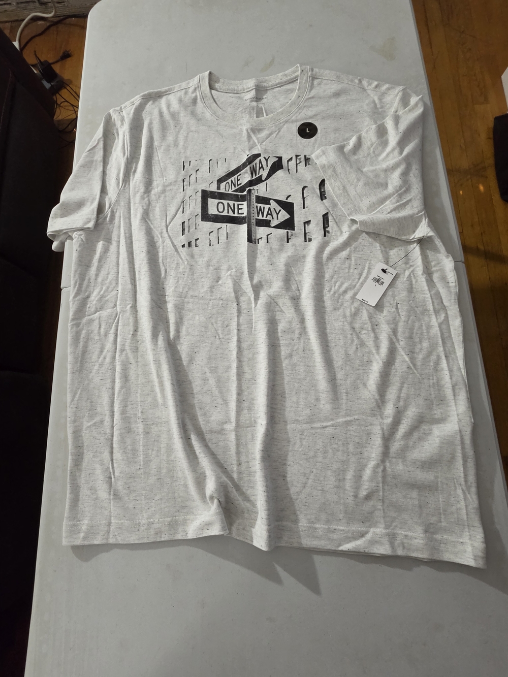 Guess Men's White Crewneck T-Shirt with Black One Way Graphic